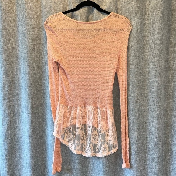 American Rag Peach Lace Hem Sweater - Size Medium - Picture 2 of 5